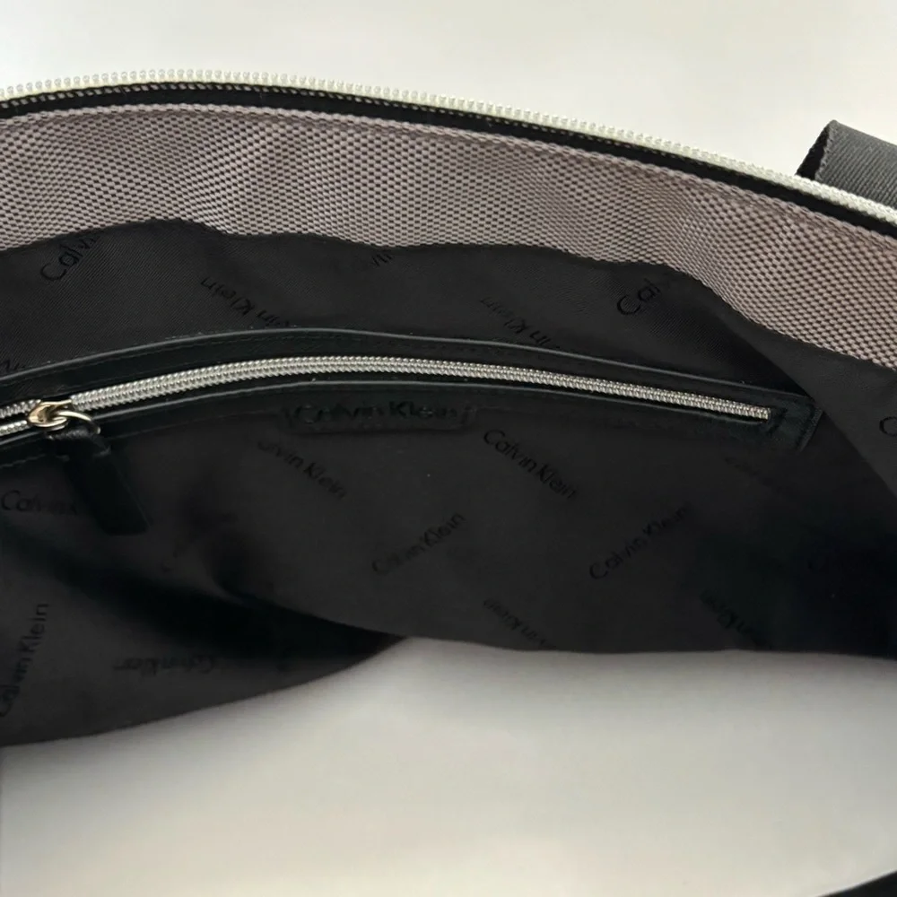 Calvin Klein Large Nylon Zip Tote Bag Gunmetal Gray Logo Straps Travel Work NEW